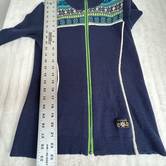Icelandic Design Womens Wool Blend Nordic Zip Cardigan Sweater Small Blue/Green - Picture 8 of 8